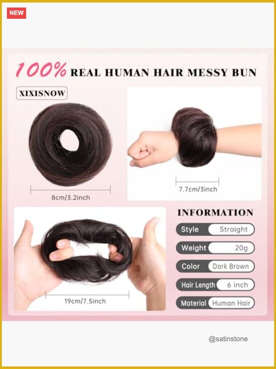 100% Human Hair Messy Bun Hair Piece Scrunchie Elastic Rubber Band Updo Bun Wig main image 5